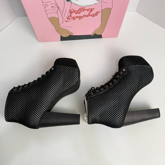 Jeffrey Campbell Lita Mesh Platform Ankle Boots Womens 6.5 Black Goth Indie - Picture 4 of 9